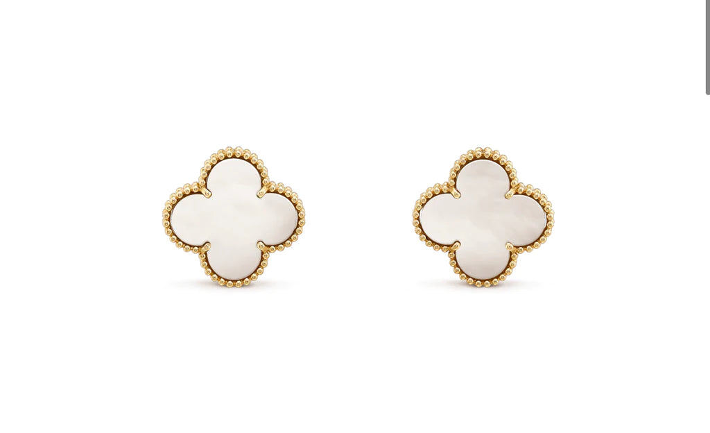 White and Gold Clover Studs