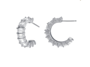 Round and Baguette Mini Hoop